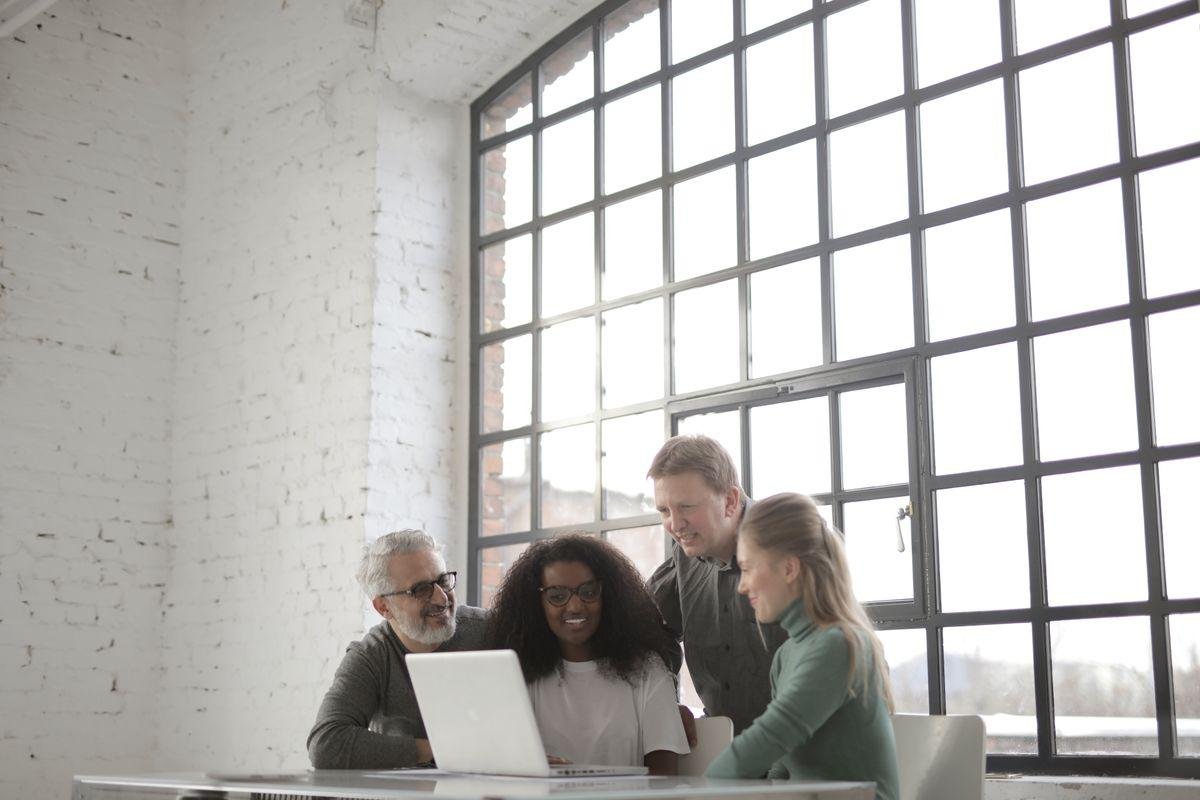 Startup team collaborating in a modern office